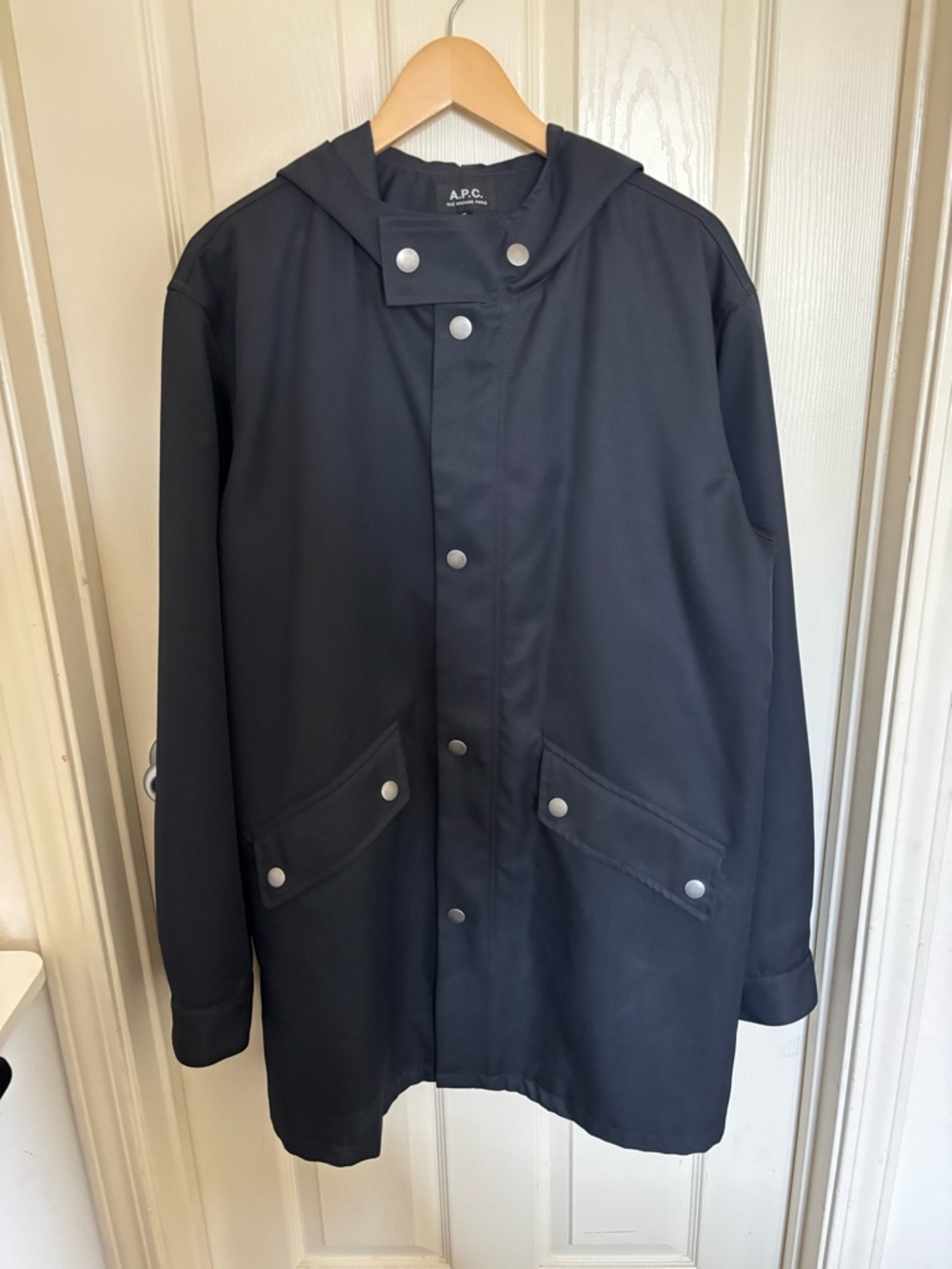 A.P.C. Men’s Hooded Long Line Navy Parka XL Raincoat Field Jacket - Picture 2 of 12